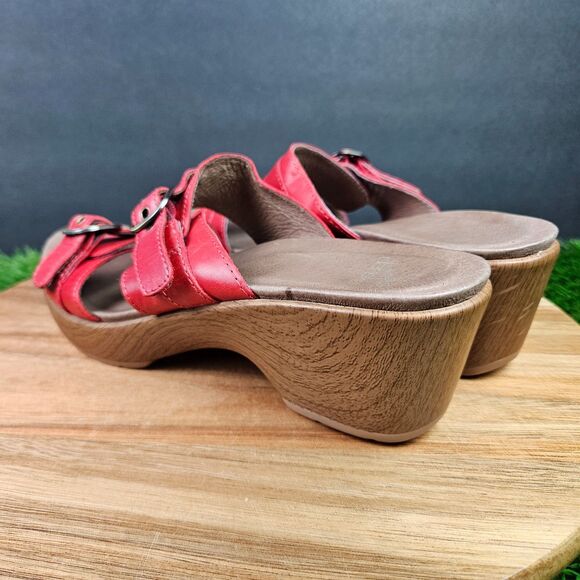 Dansko Jessie Red Leather Double Strap Slide Sandals Size EU 38 US 7.5- 8 - Picture 4 of 12